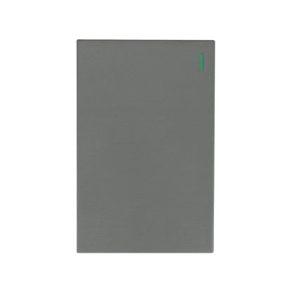 Interruptor de luz táctil gris con luz indicadora LED verde para instalaciones eléctricas y domótica moderna.