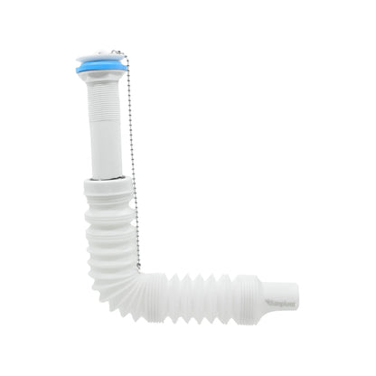 Cespol flexible blanco Sanplom para lavabo, desagüe ajustable con tapón y cadena