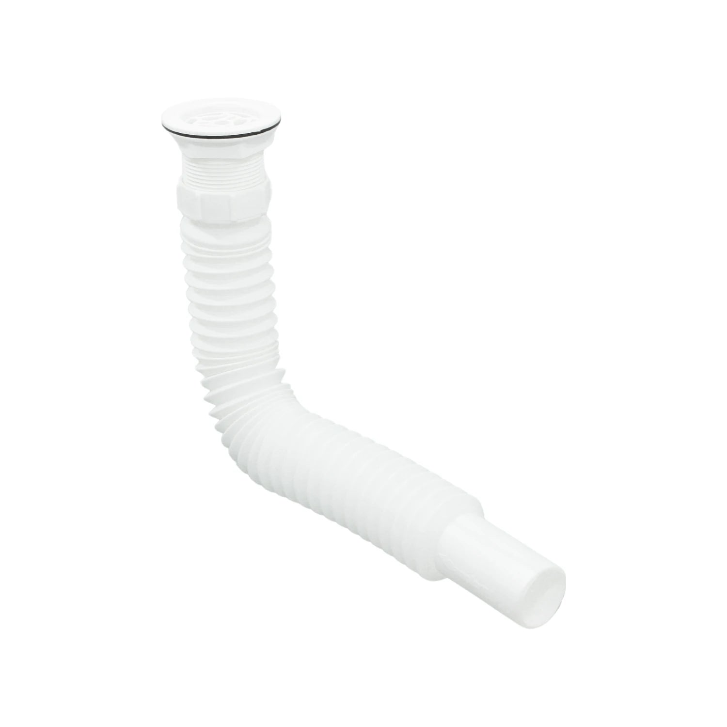 Cespol de fregadero flexible blanco, sifón de desagüe de plástico con rejilla