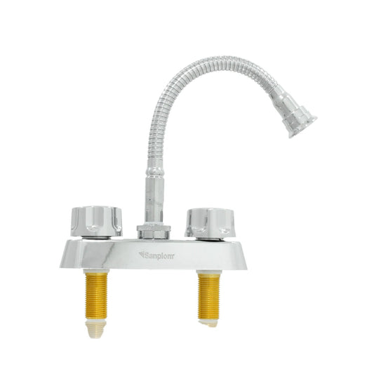 Mezcladora Sanplom cromada para lavabo con cuello flexible y dos manijas