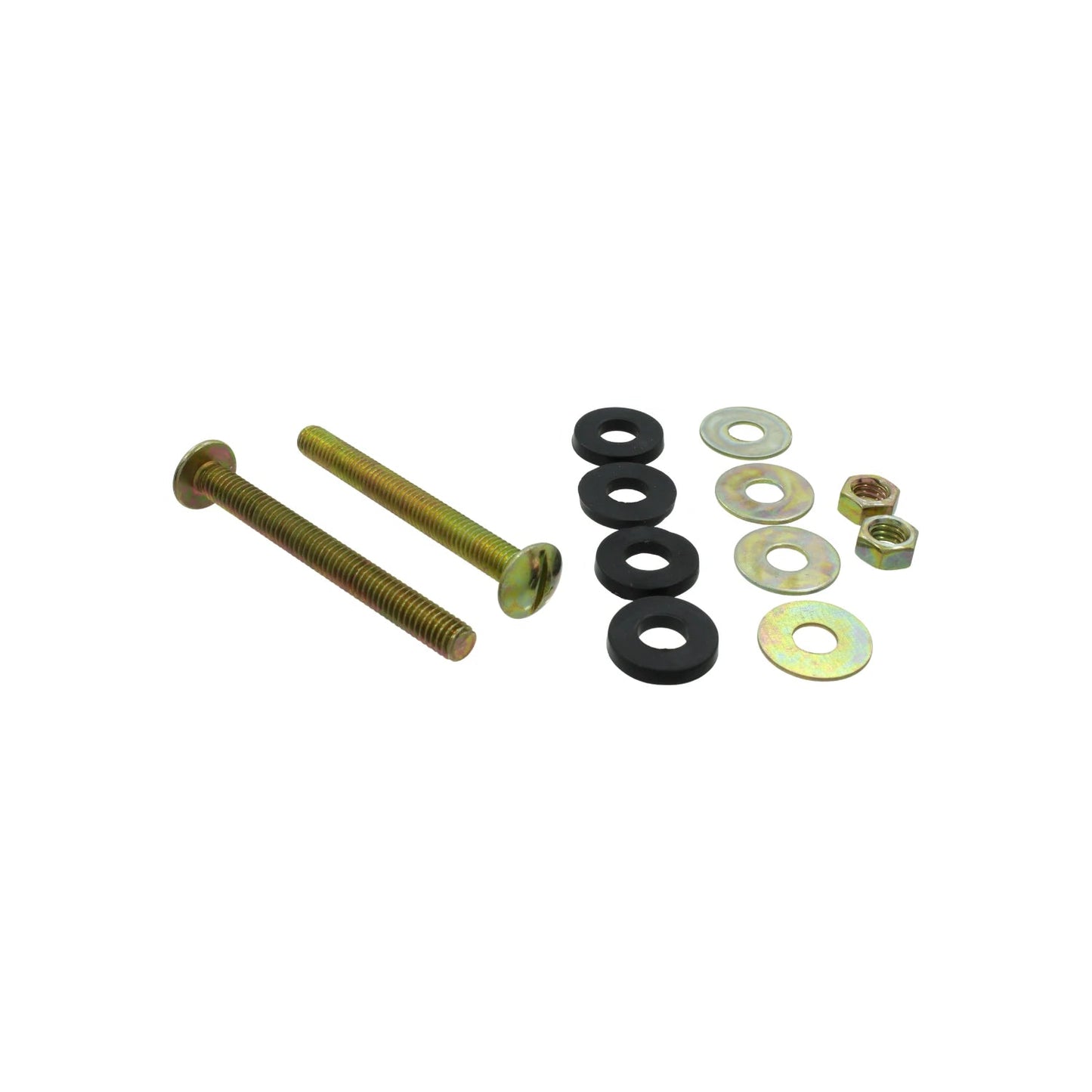 Tornillos para tanque de inodoro WC: kit de 2 pernos, arandelas de goma, metálicas y tuercas zincadas