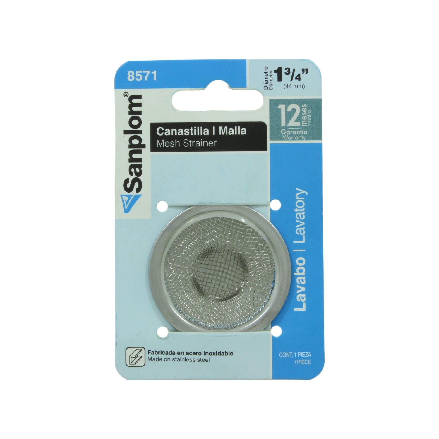 Cedazo malla Sanplom de acero inoxidable 1 3/4" (44mm) para lavabo