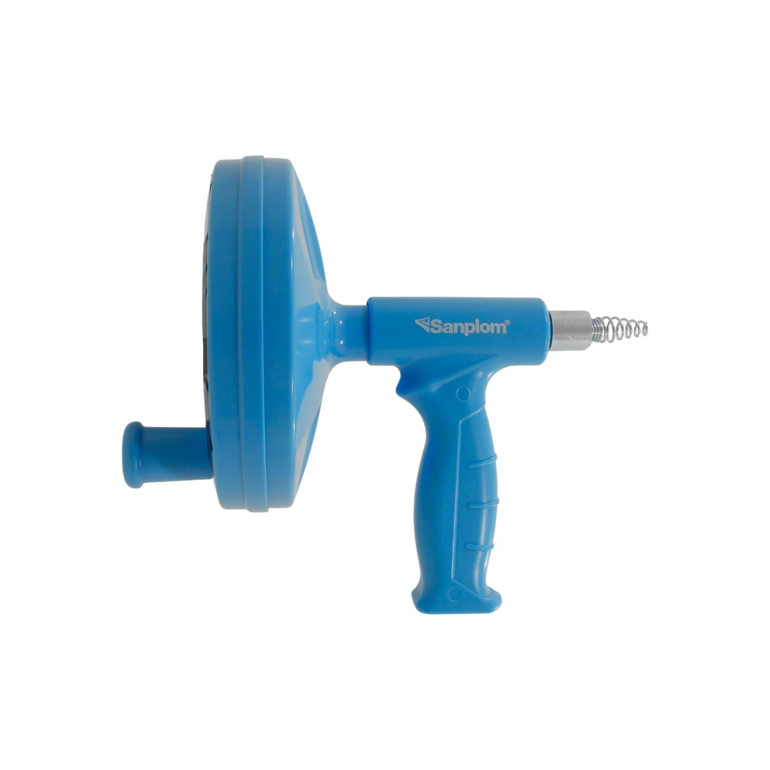 Destapacaños de resorte manual Sanplom azul con mango ergonómico para limpieza de drenajes