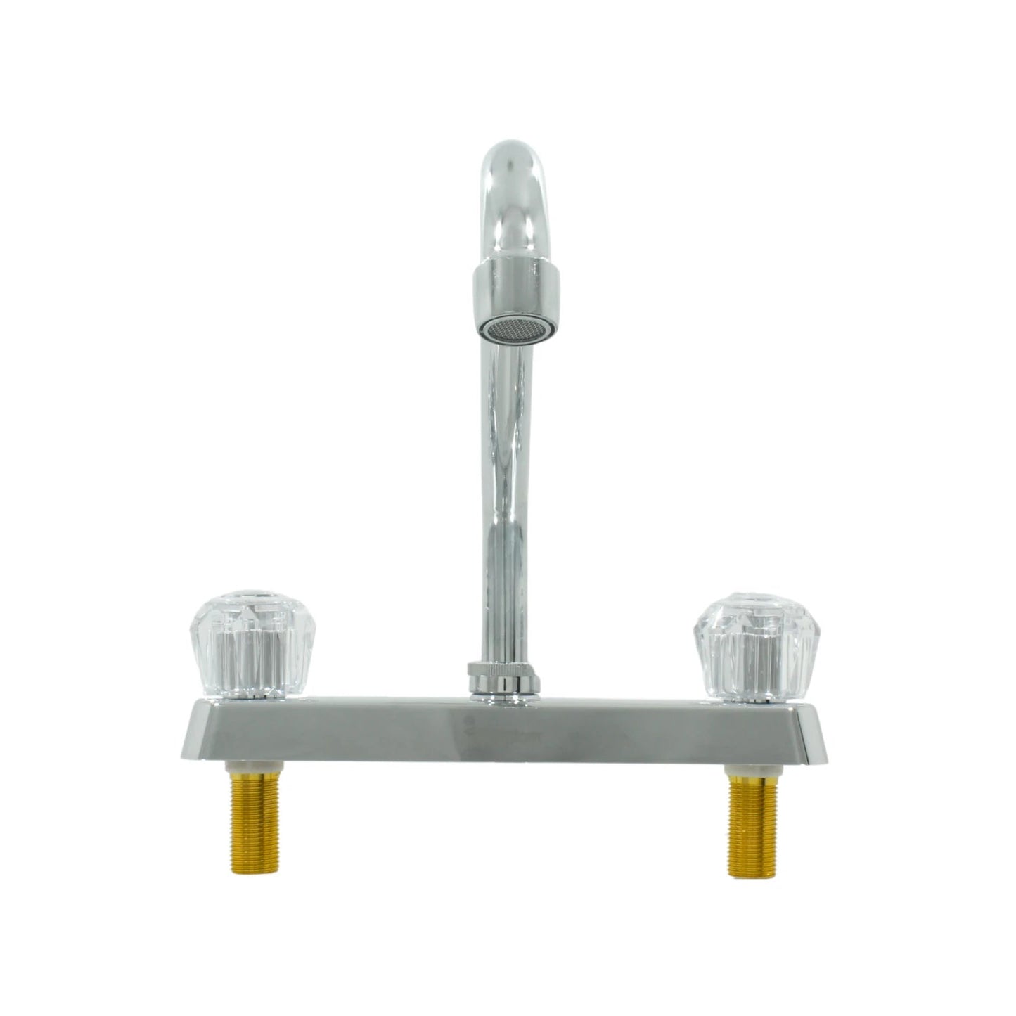 Mezcladora de fregadero cromada con doble maneral acrílico transparente para cocina