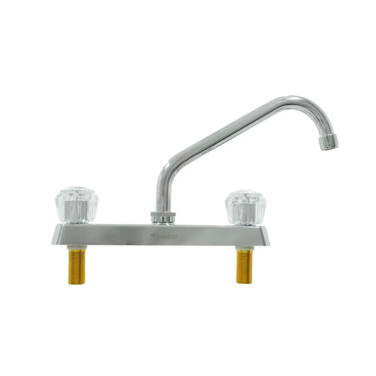Mezcladora para fregadero Sanplom, doble maneral acrílico transparente, grifo de cuello alto acabado cromado