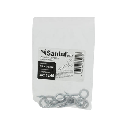 Armellas cerradas galvanizadas Santul 3249, 10 piezas de 20x70mm para fijación y sujeción