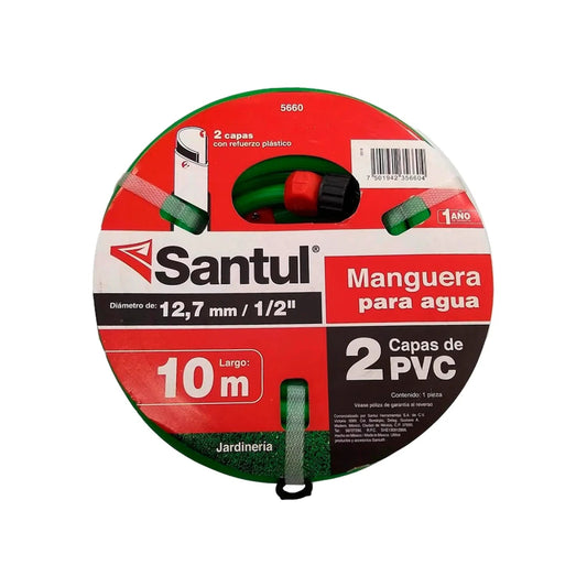 Manguera de agua Santul verde 1/2" x 10m, 2 capas PVC reforzado para jardín
