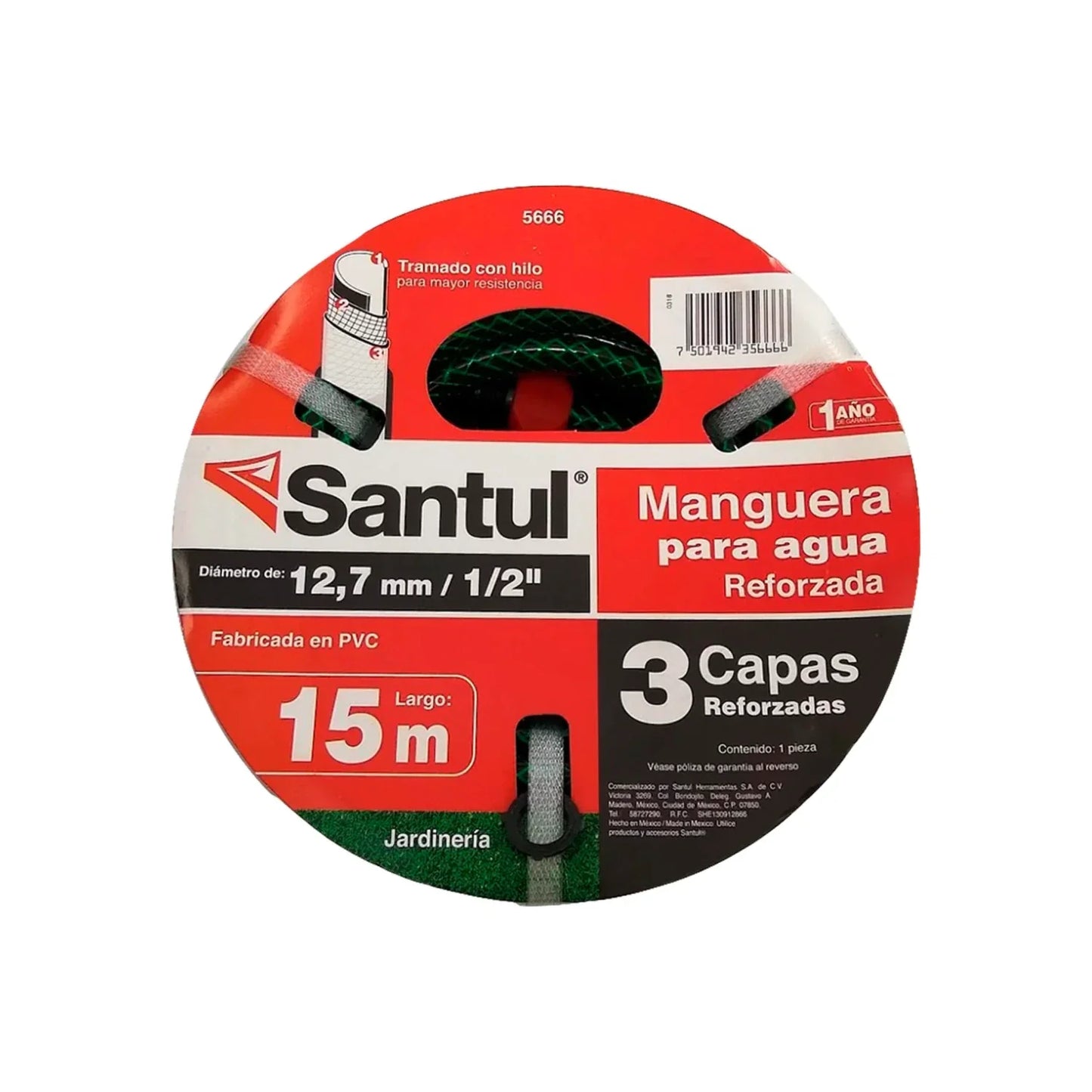 Manguera tramada 1/2"x15 m tricapa Santul 5666