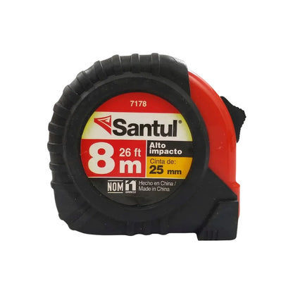 Flexómetro Santul 7178 de 8 metros (26 pies) x 25mm, resistente a alto impacto, carcasa negro y rojo