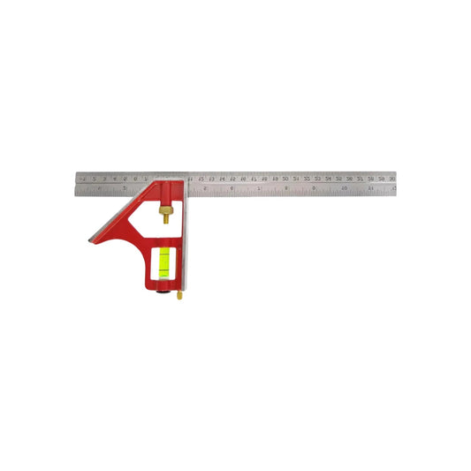Escuadra de combinación 12 pulgadas con regla de acero inoxidable, cabeza roja y nivel de burbuja para medición