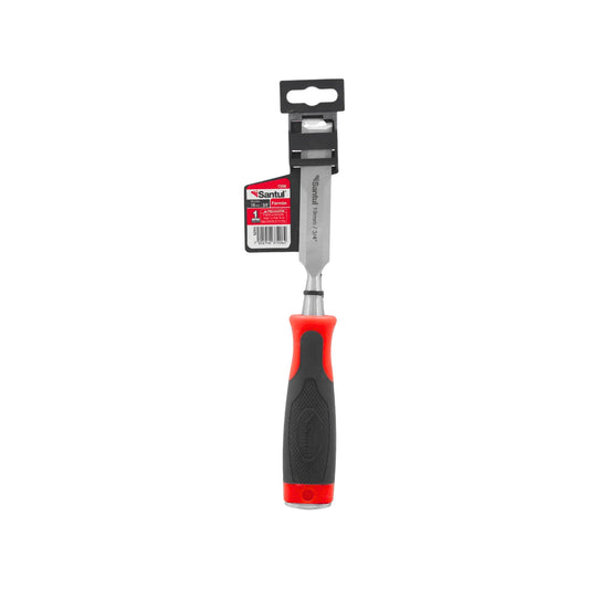 Formón Santul de 19mm 3/4 de pulgada con mango ergonómico rojo y negro para carpintería profesional.