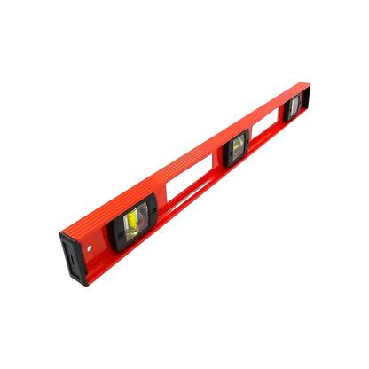 Nivel de burbuja rojo de aluminio de 24 pulgadas con 3 viales para nivelar superficies