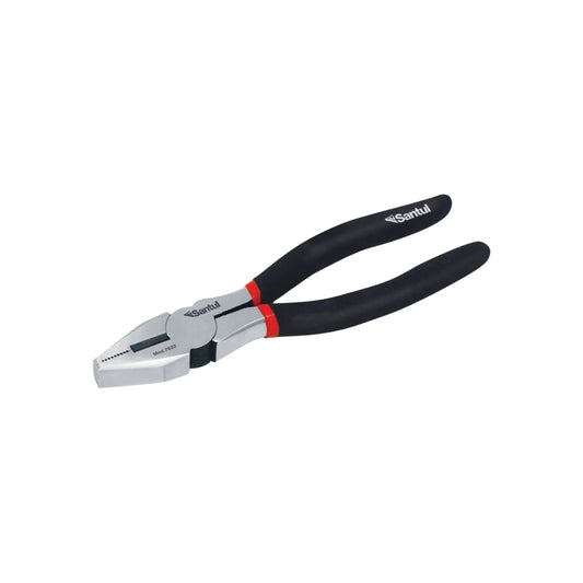 Pinzas de electricista Santul Mod.7632, herramienta manual con mangos ergonómicos negros y detalles rojos.