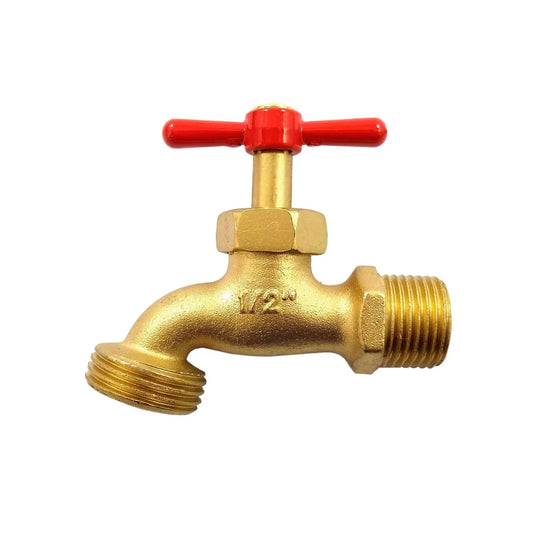 Llave de nariz de bronce 1/2 pulgada con manija roja, para manguera de jardín