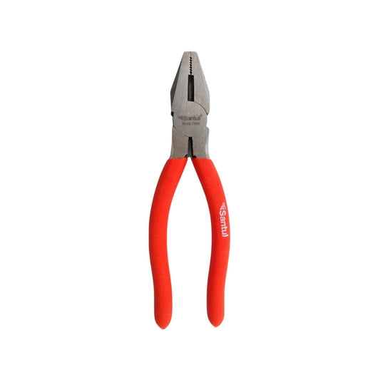 Pinza de electricista Santul 7679 con mangos rojos, herramienta para cortar y sujetar.