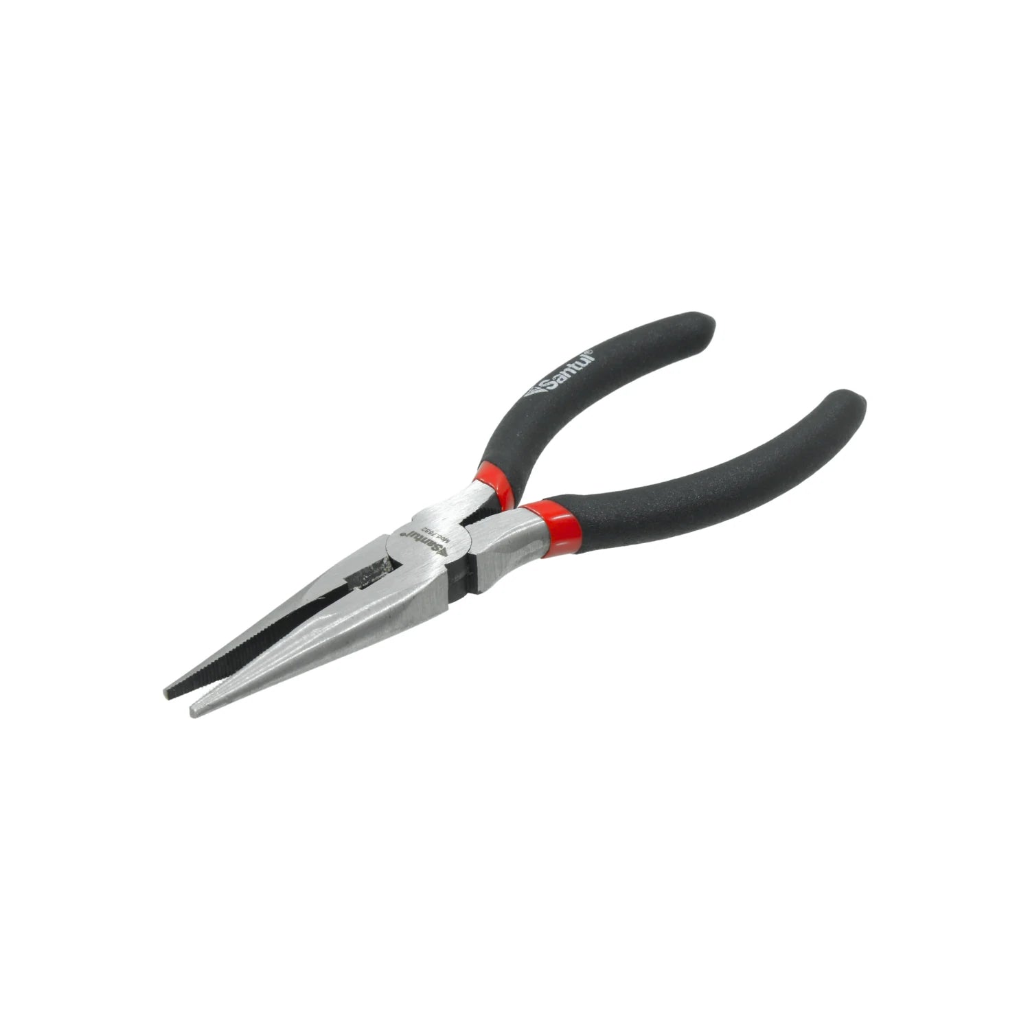 Pinza de punta y corte Santul profesional 7682, 6 pulgadas, mangos negros y rojos.