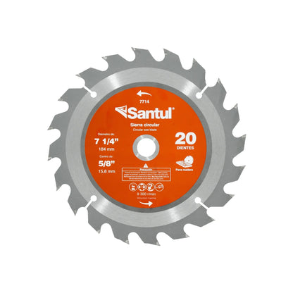 Disco sierra circular 7 1/4" de 20 dientes para madera Santul 7714