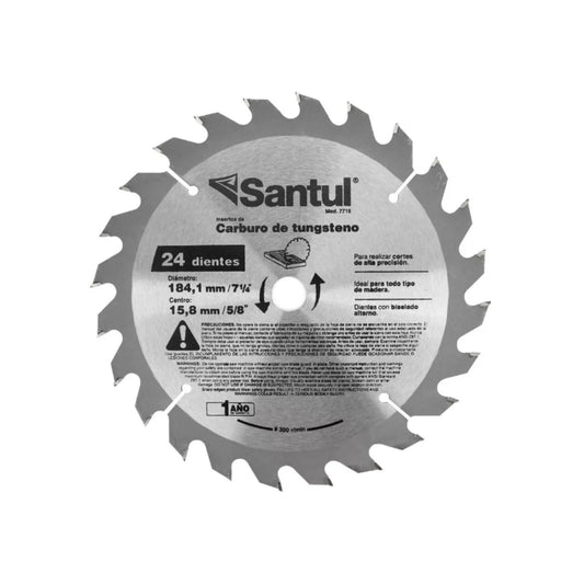 Disco sierra circular 7 1/4" de 24 dientes para madera Santul 7715
