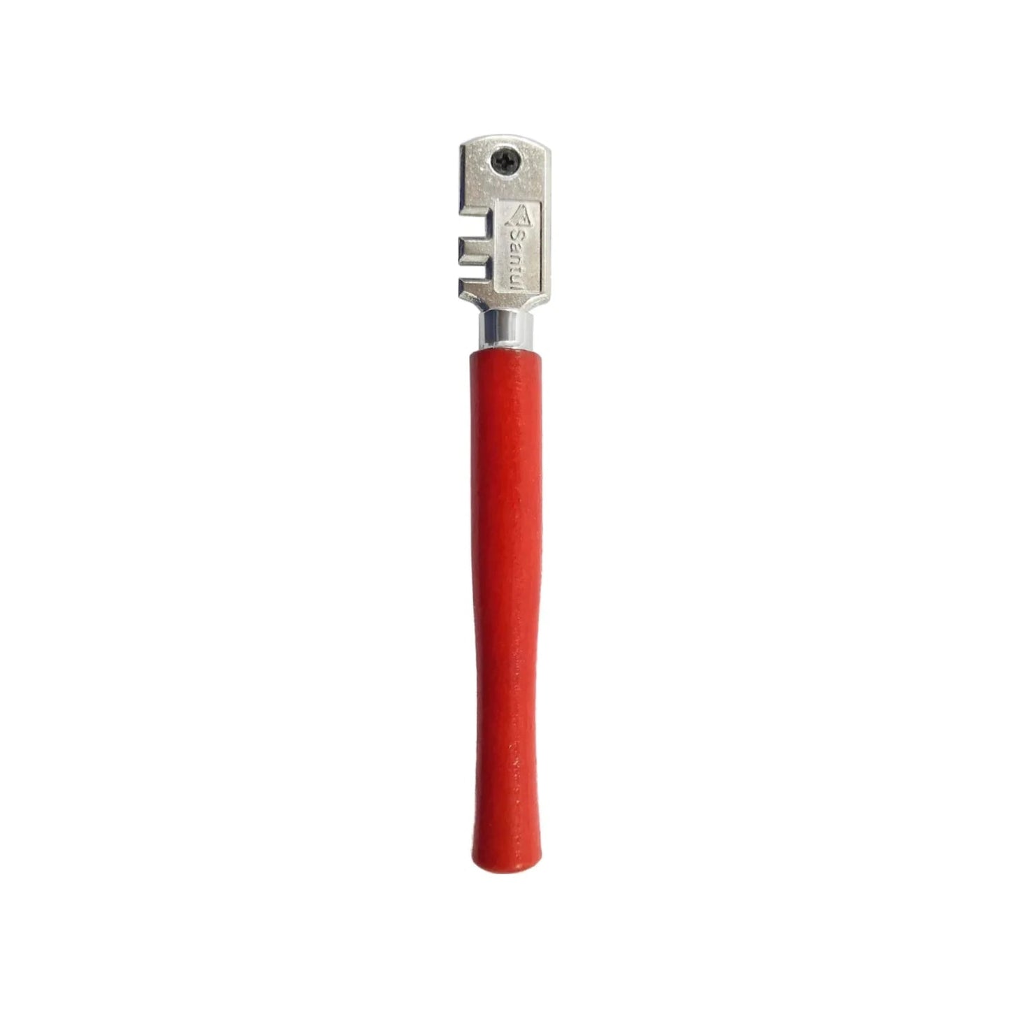Cortavidrio manual Santul con mango rojo ergonómico para cortes de precisión en vidrio y cristal.