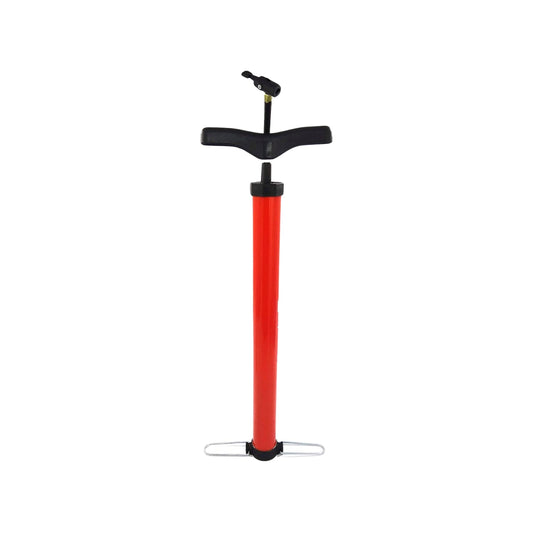 Inflador de aire de piso rojo, mango ergonómico negro y pedales, para bicicletas y balones