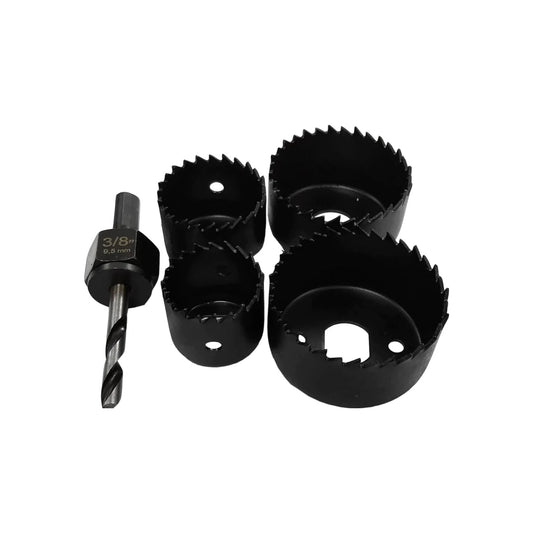 Juego de 5 sierras de corona negras para madera, incluye broca guía hexagonal de 3/8" (9.5mm) para taladrar.