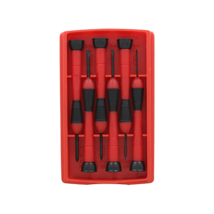 Juego de 6 desarmadores de precisión joyero rojo y negro con puntas planas y Phillips para electrónica