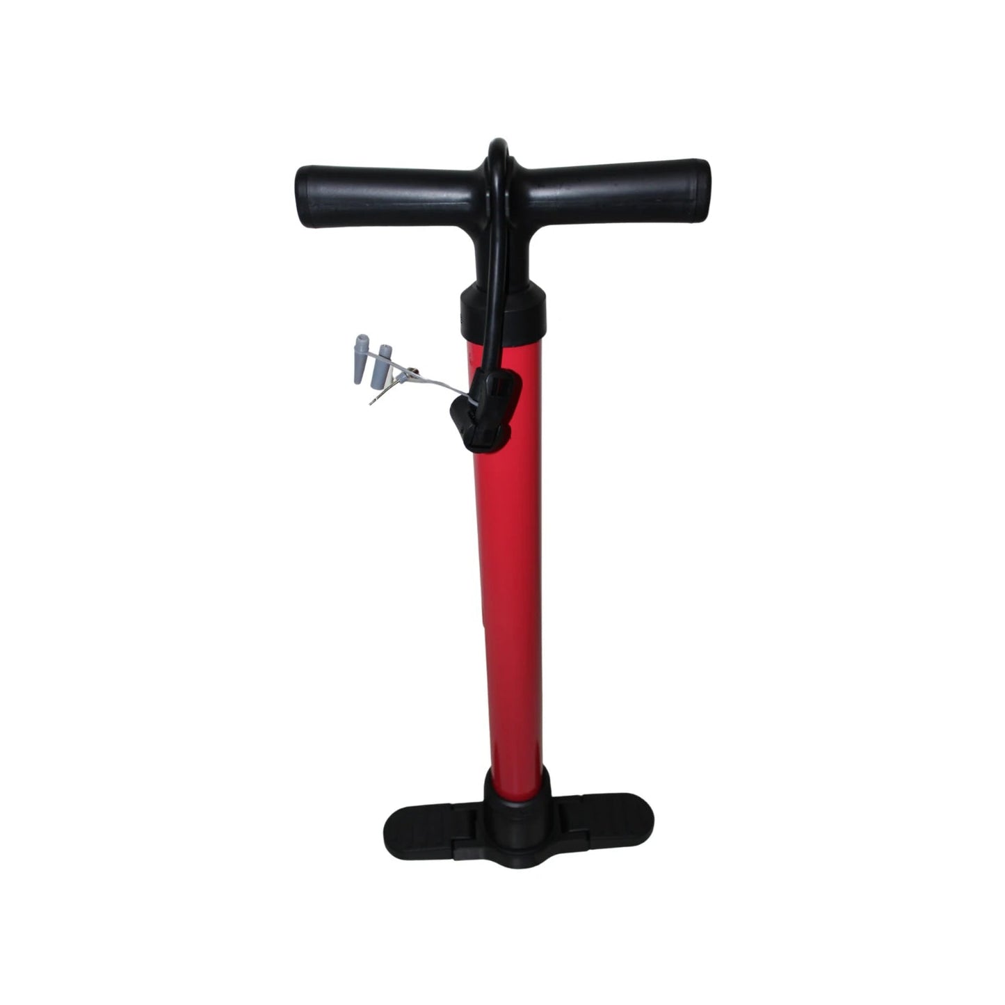 Bomba de mano roja y negra para inflar neumáticos de bicicleta y balones deportivos, incluye adaptadores