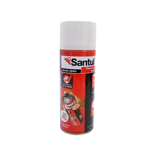 Pintura en aerosol Santul blanco mate, secado rápido para superficies interiores y exteriores.