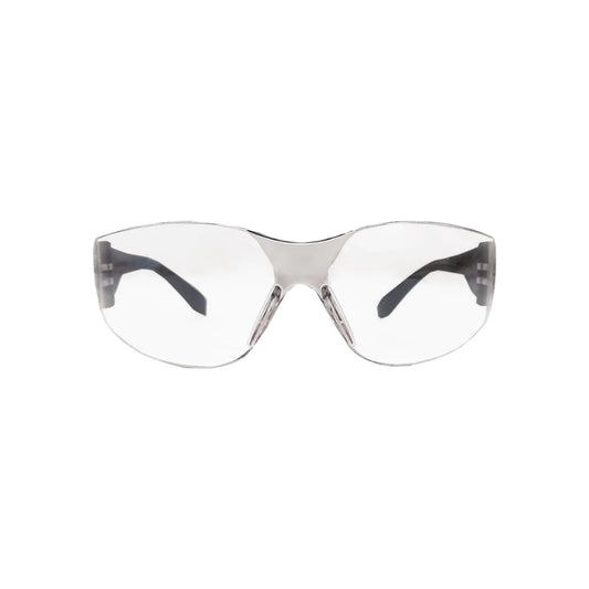 Lente de seguridad transparente con marco gris, protección ocular para trabajos en ferretería