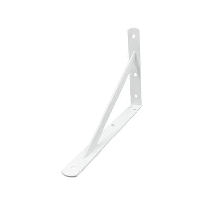 Escuadra metálica blanca con refuerzo diagonal para soporte de repisas y estanterías en pared