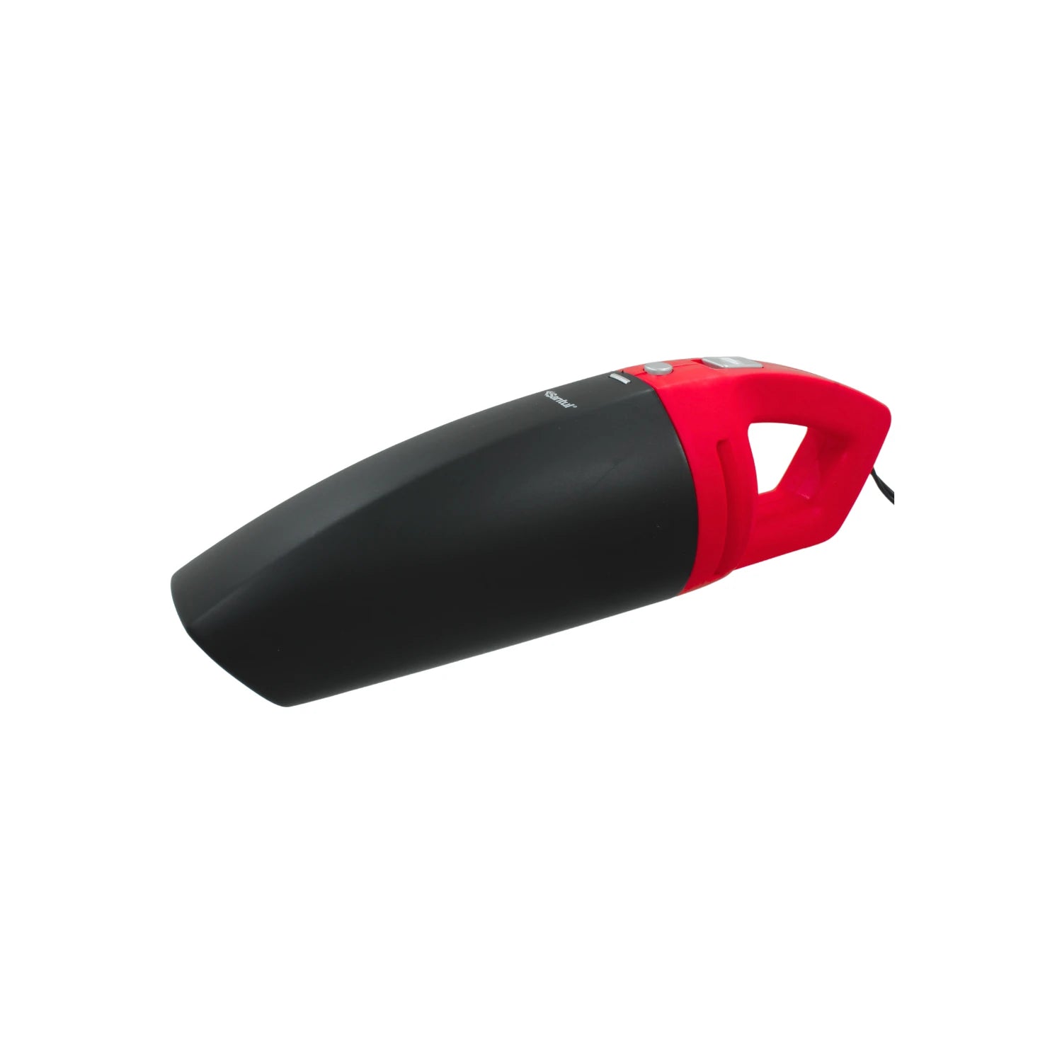 Aspiradora portátil Santul para auto 12V, diseño compacto negro y rojo, para limpieza interior de vehículos.