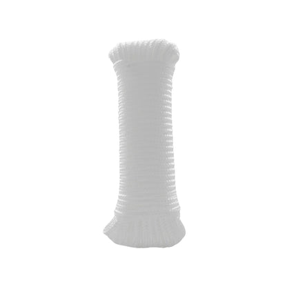Cuerda de nylon blanca trenzada en madeja resistente para amarres y proyectos de ferretería.