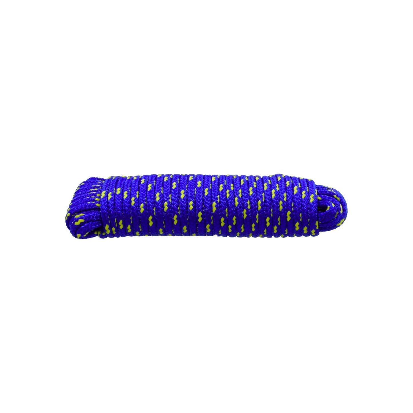 Cuerda de poliéster azul con puntos amarillos 5mm x 15m, resistente para ferretería y uso general