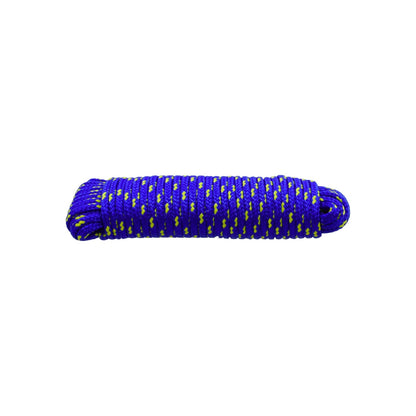 Cuerda de poliéster azul con puntos amarillos 5mm x 15m, resistente para ferretería y uso general
