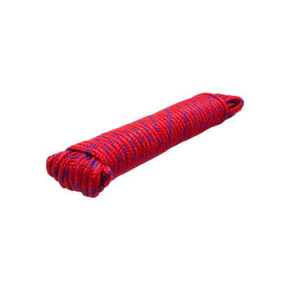 Cuerda de poliéster roja con líneas azules 6mm (1/4") x 15m, resistente para ferretería y uso general