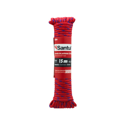 Cuerda de poliéster Santul roja 6mm x 15m, trenzado diamante, para ferretería y hogar