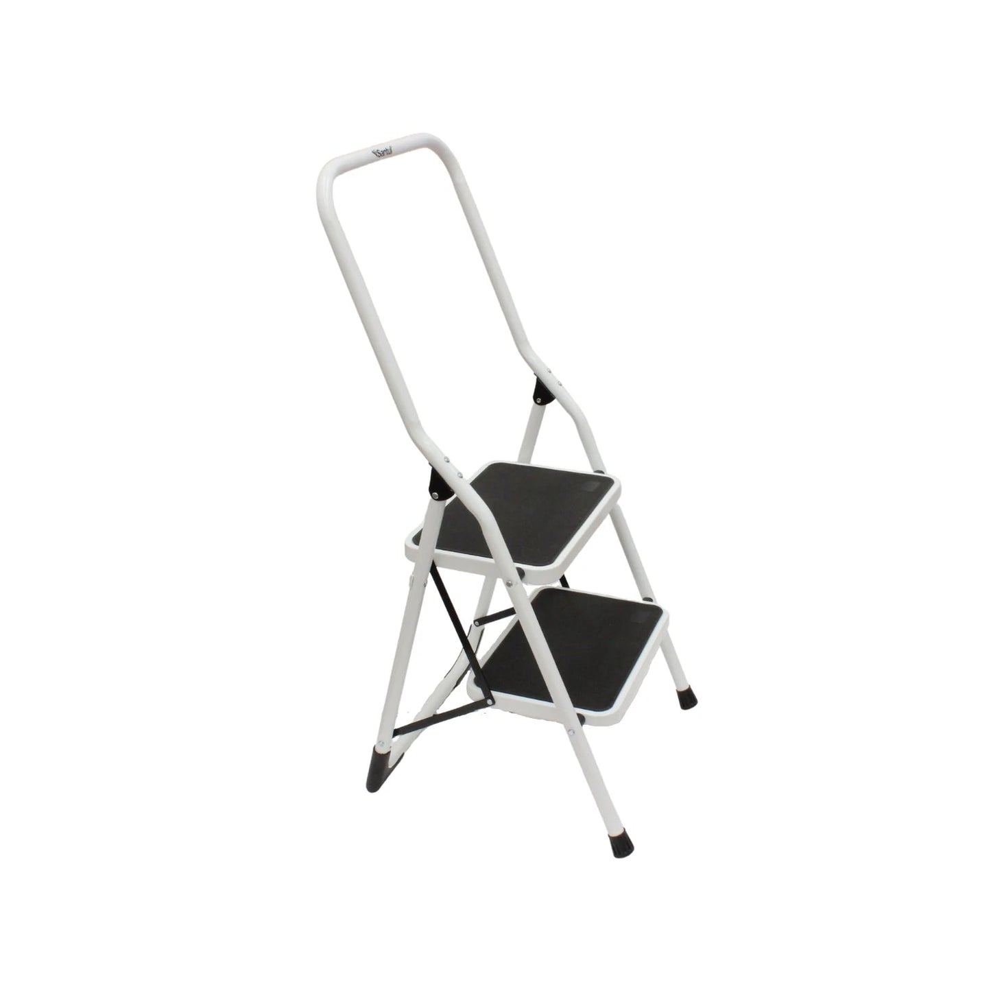 Escalera taburete plegable Santul de 2 peldaños blanca con superficies antideslizantes negras para hogar