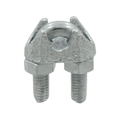 Nudo para cable de acero galvanizado 1/4" metálico con pernos y tuercas para sujeción firme.