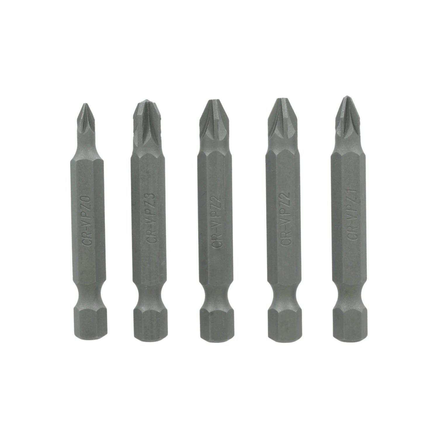 Juego de 5 puntas Pozidriv CR-V para desarmador, tamaños PZ0, PZ1, PZ2, PZ3, color gris metálico.