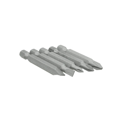 Juego de 5 puntas de desarmador: 1 plana y 4 Phillips. Bits de acero gris para atornillador eléctrico o manual.