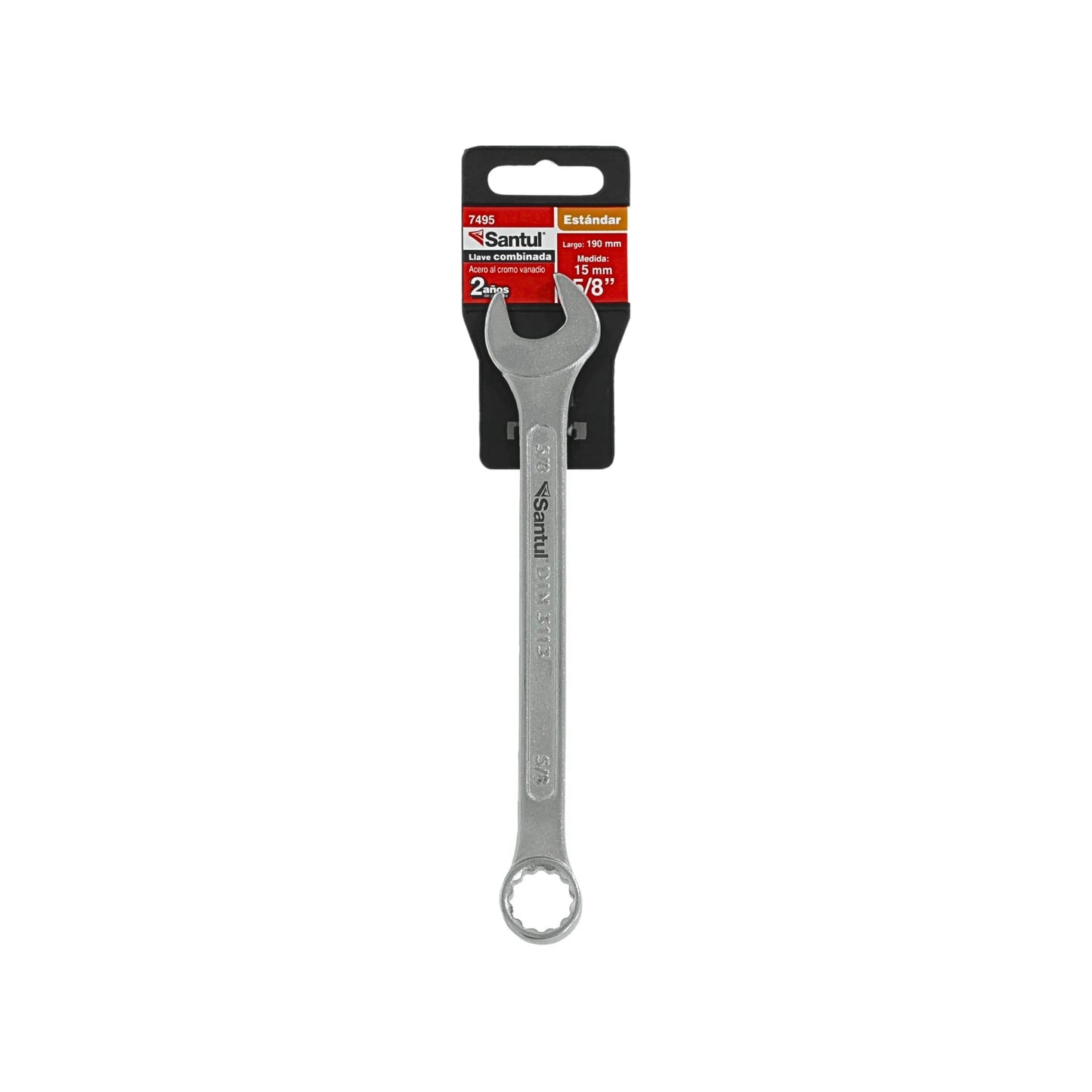 Llave combinada Santul 5/8 pulg. (15mm) estándar, acero cromo vanadio, acabado brillante