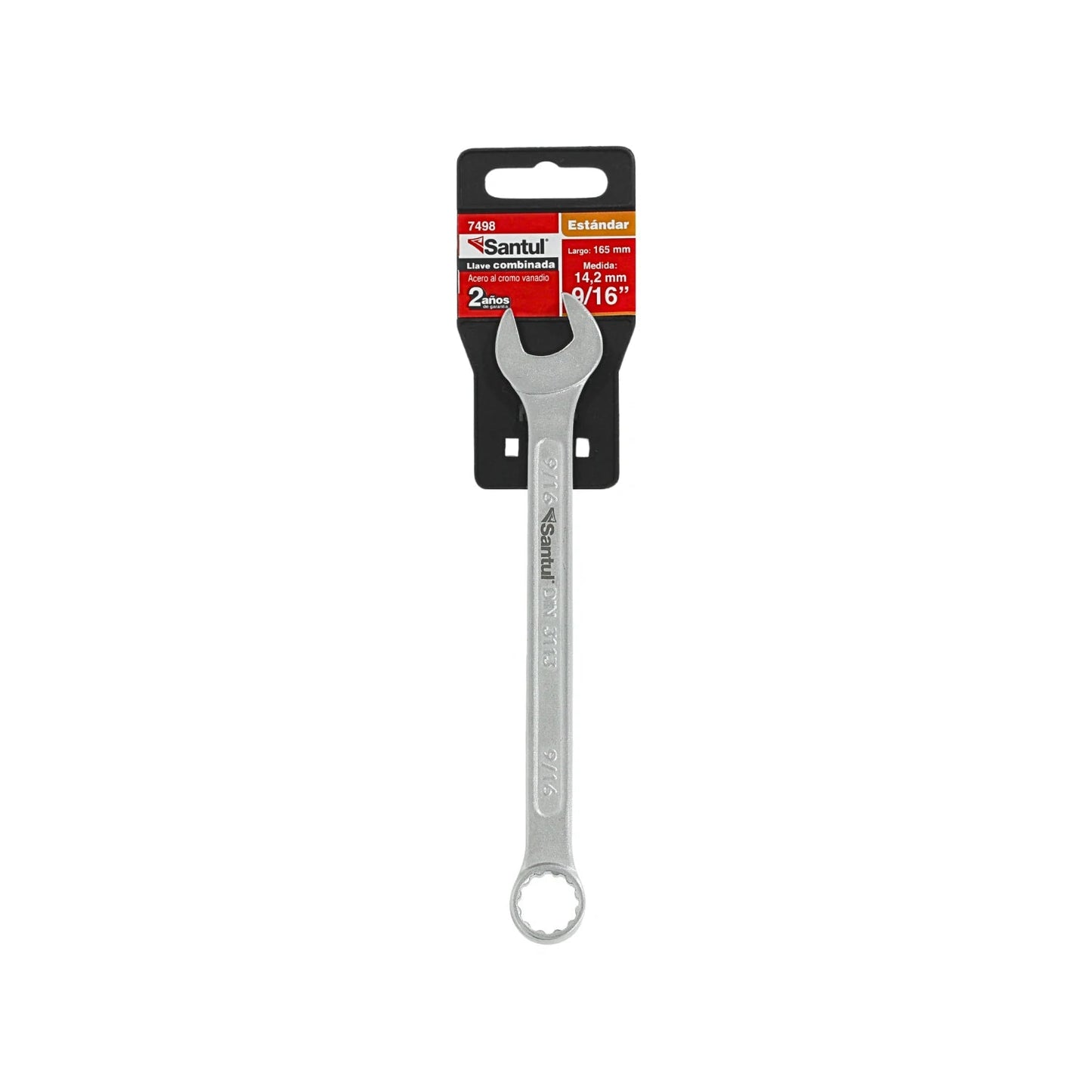 Llave mixta Santul 9/16" estándar de 165mm, fabricada en acero cromo vanadio para uso en ferretería.