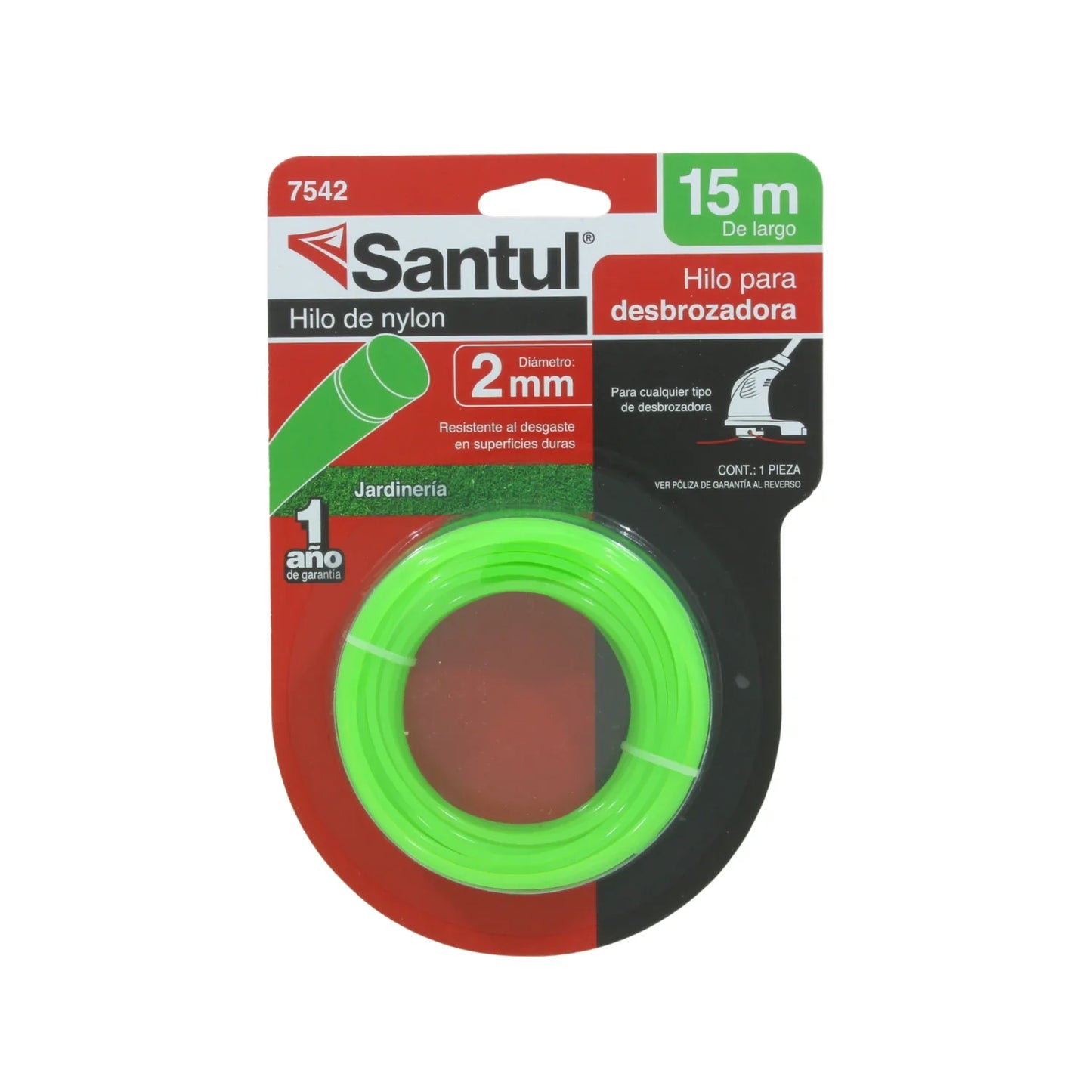 Hilo para desbrozadora 2 mm x 15 m verde Santul 7542