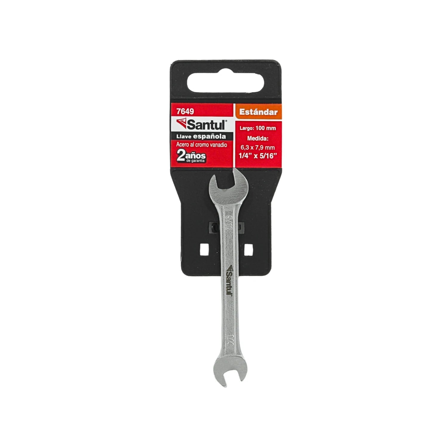 Llave española Santul 7649 estándar 1/4 x 5/16 pulgadas de acero cromo vanadio para uso en ferretería.