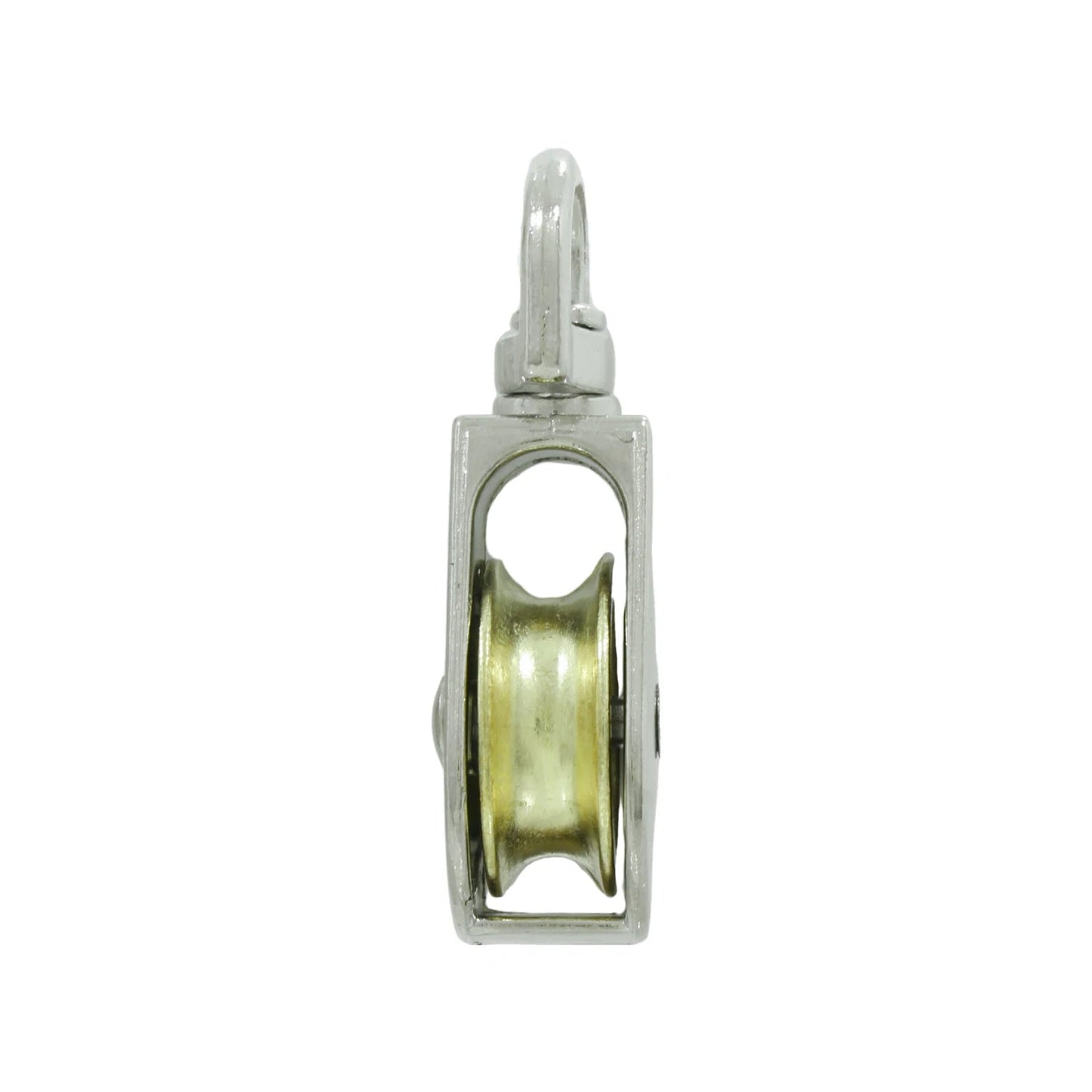 Garrucha simple de metal con polea de latón y ojo giratorio para elevación de carga