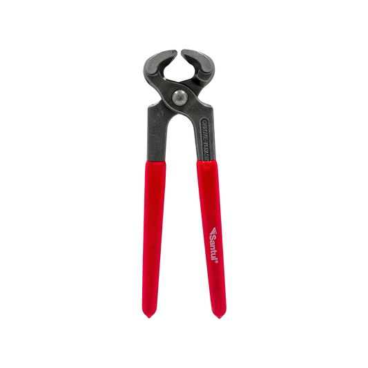 Tenaza de carpintero Santul con mangos rojos. Acero cromo-vanadio, herramienta para corte y extracción de clavos.