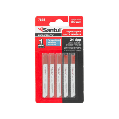 Segueta para caladora corte metal 5 piezas tipo "U" Santul 7858