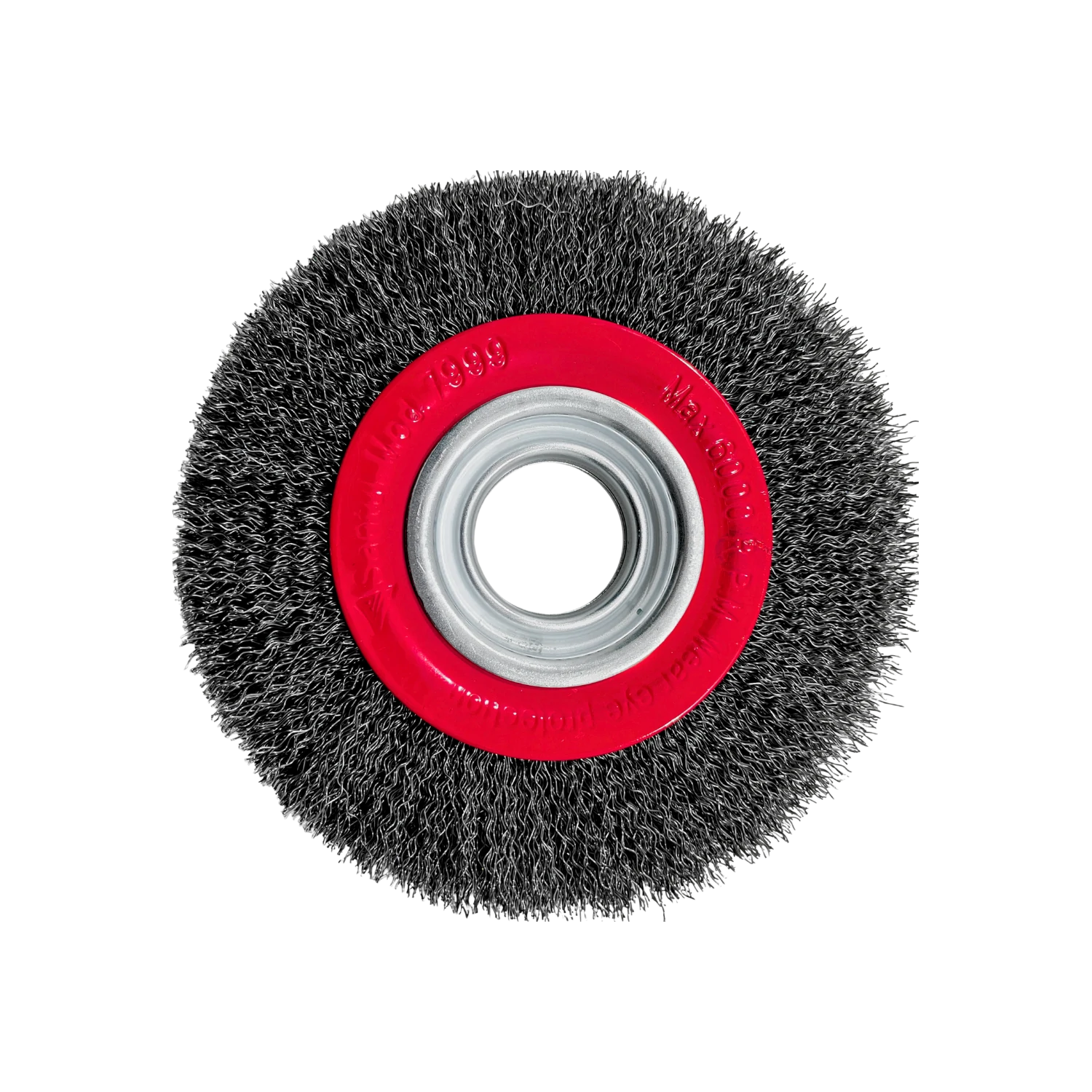 Carda plana ondulada para esmeriladora Santul 7999, cepillo de alambre circular con eje rojo, 6000 RPM.