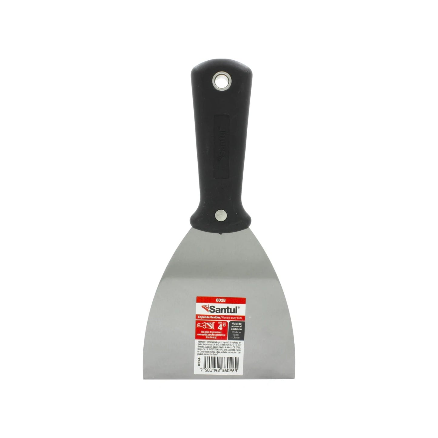 Espátula flexible Santul 4" hoja de acero al carbono y mango negro de polipropileno