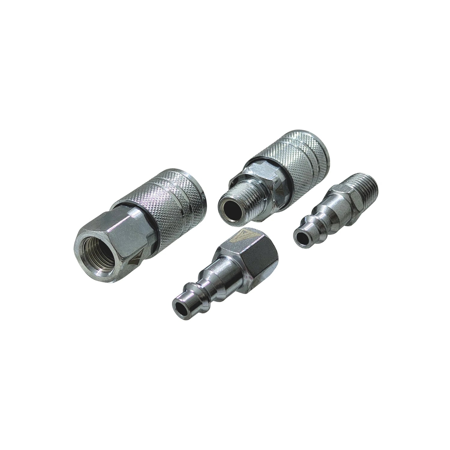 Juego de 4 coples rápidos y plugs para compresora, conexiones neumáticas cromadas de acero para aire.